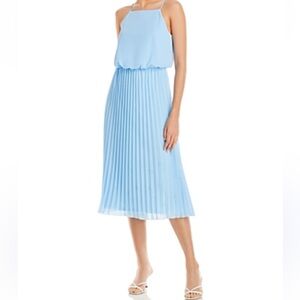 Sandro Paris Light Blue Pleated Midi Dress small